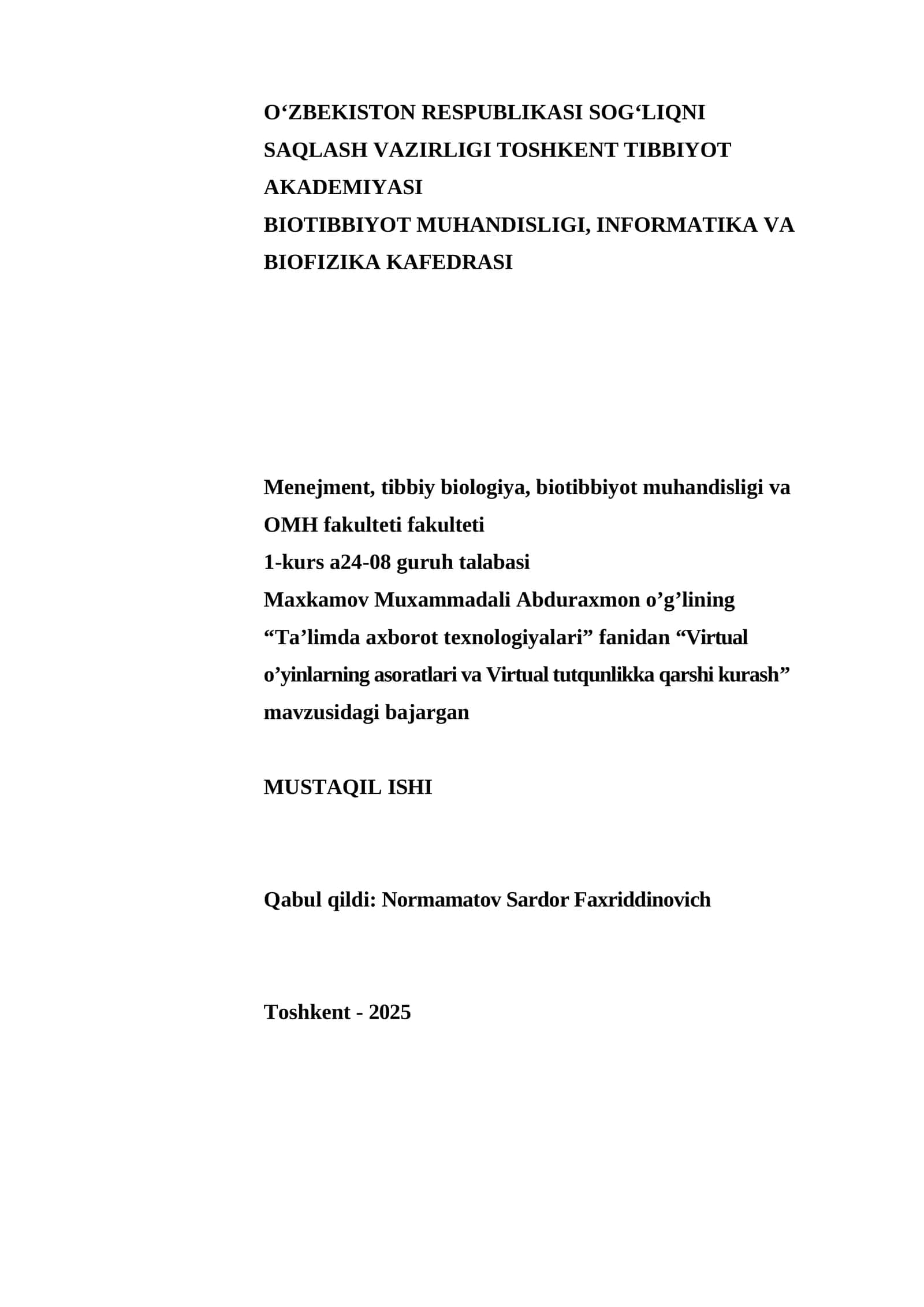 Virtual o’yinlarning asoratlari va Virtual tutqunlikka qarshi kurash