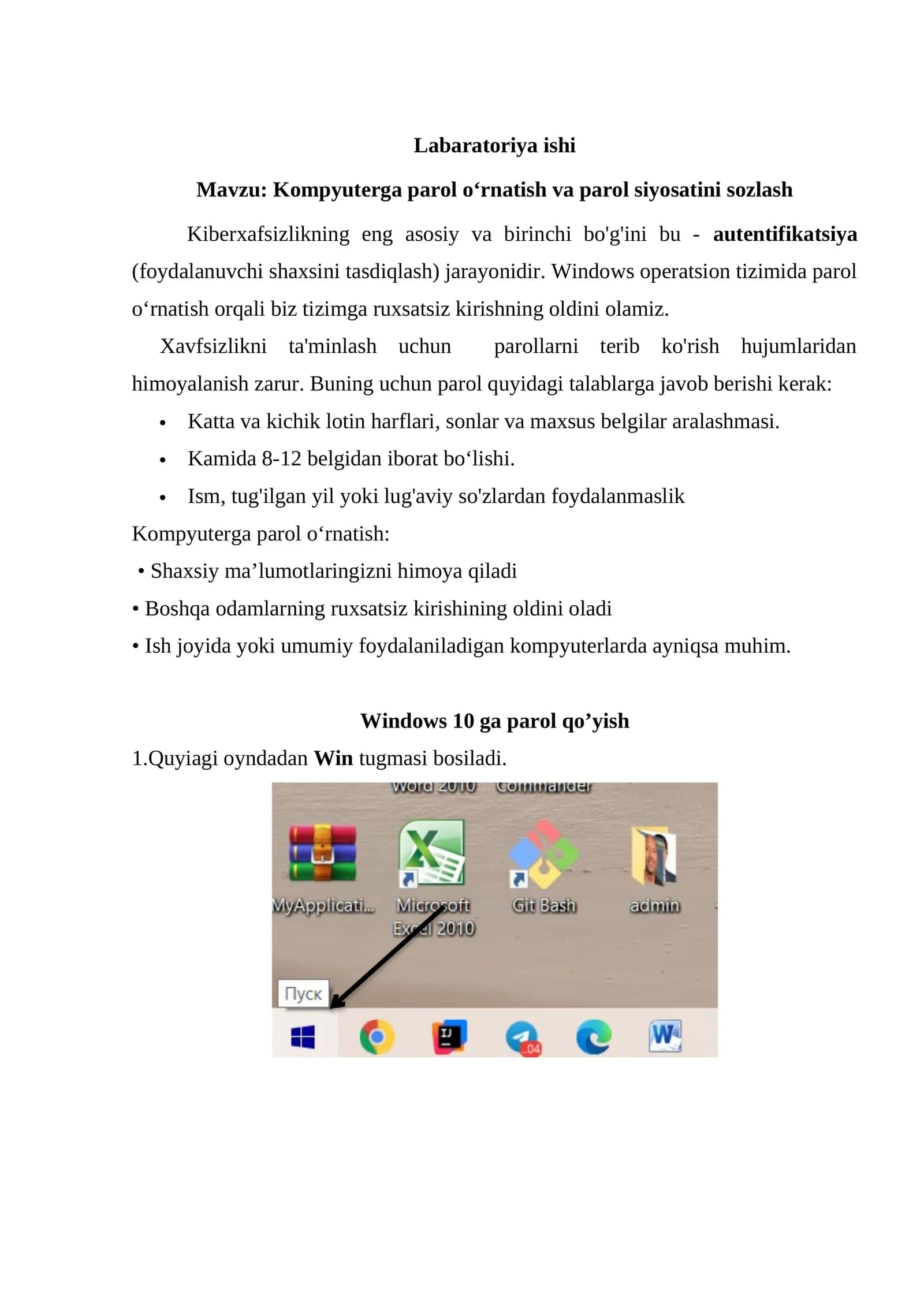 Kompyuterga parol o‘rnatish va parol siyosatini sozlash