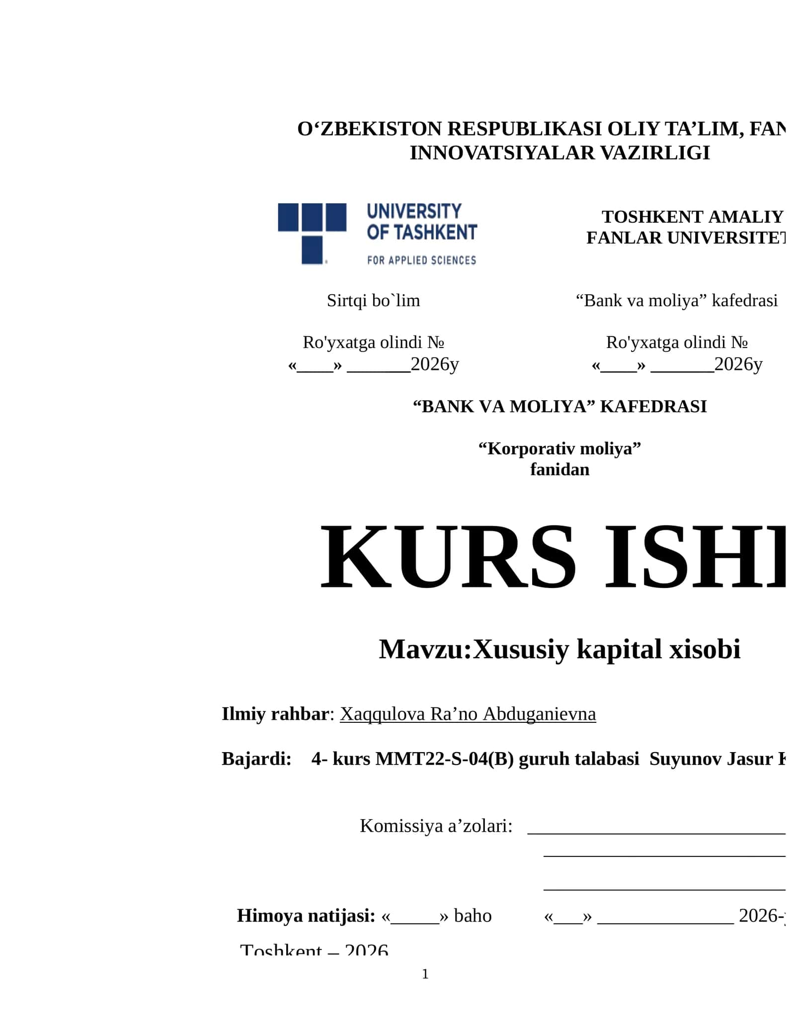 XUSUSIY KAPITAL XISOBI