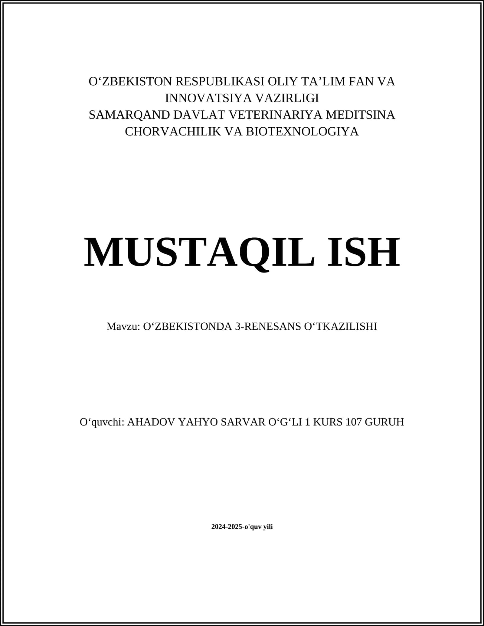 Oʻzbekistonda 3-renesans oʻtkazilishi