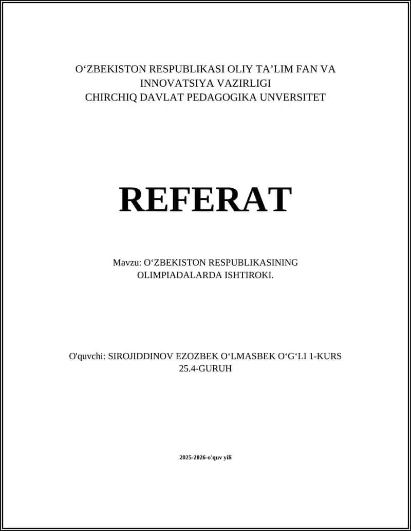 O‘ZBEKISTON RESPUBLIKASINING OLIMPIADALARDA ISHTIROKI