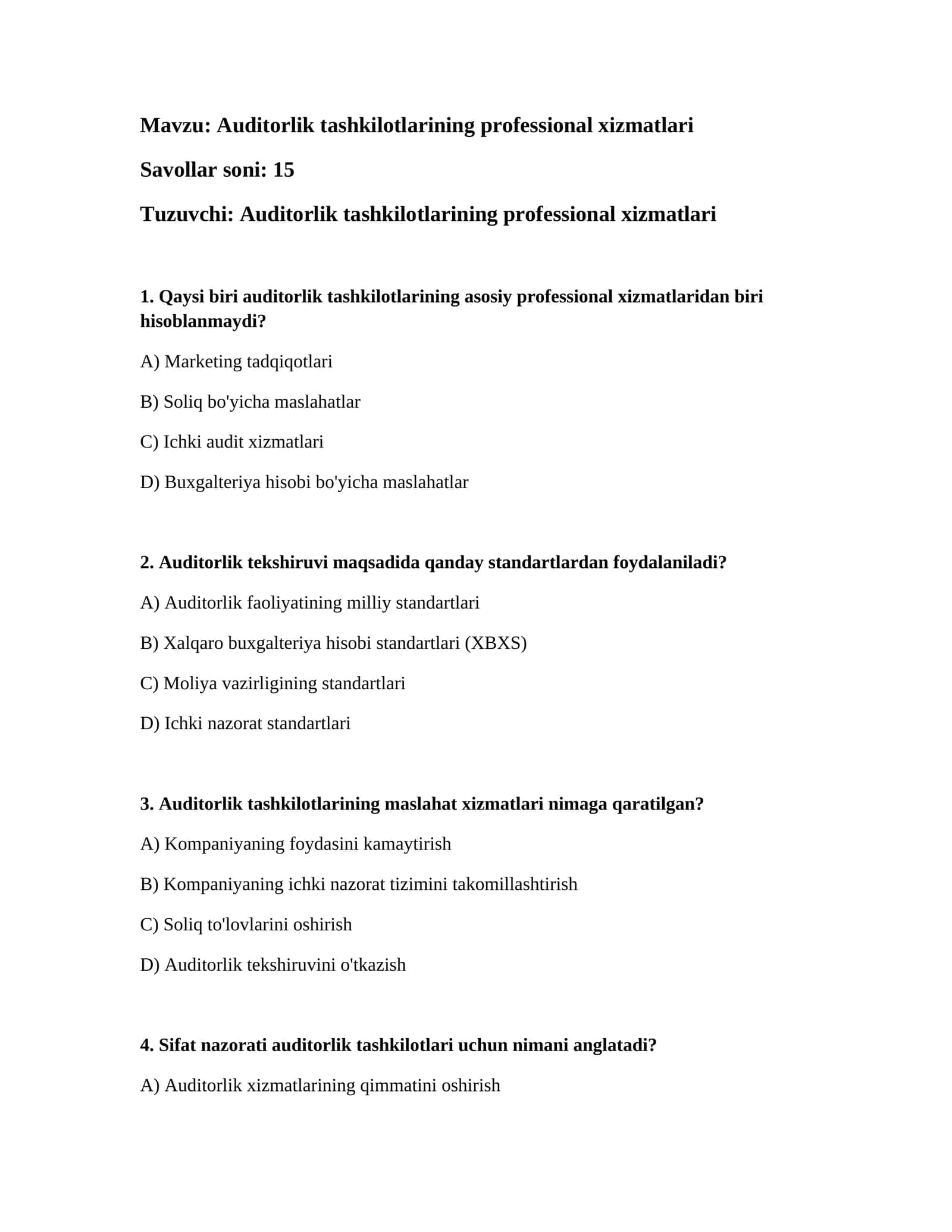Auditorlik tashkilotlarining professional xizmatlari