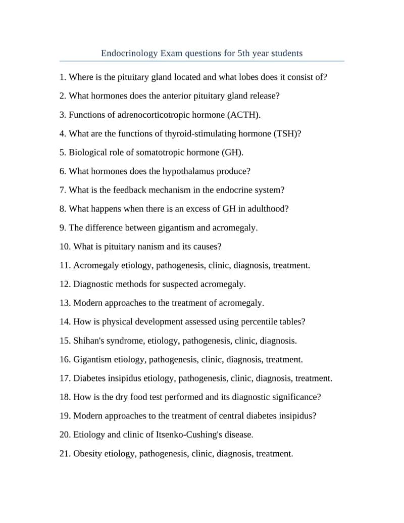 Endocrinology Exam Questions