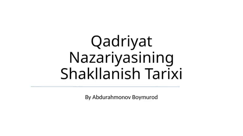 Qadriyat Nazariyasining Shakllanish Tarixi