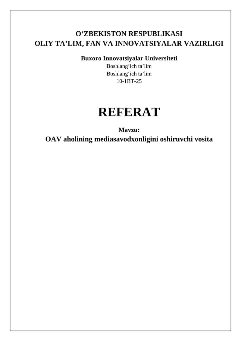 OAV aholining mediasavodxonligini oshiruvchi vosita
