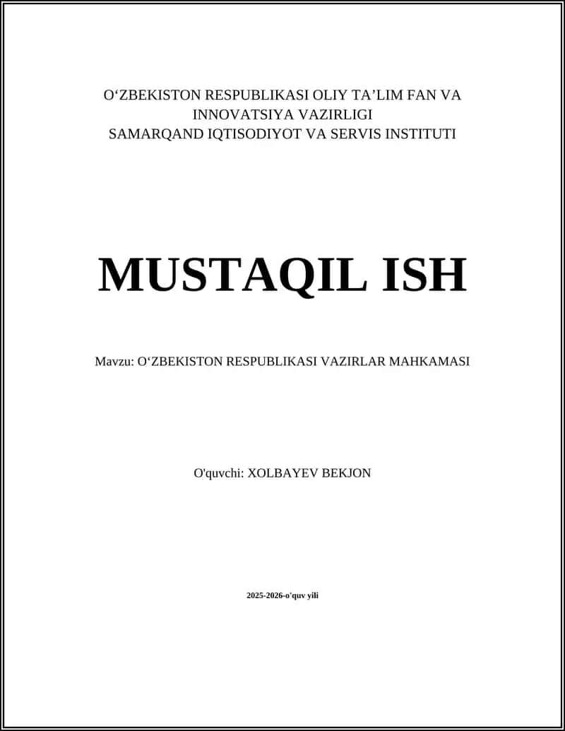 O‘ZBEKISTON RESPUBLIKASI VAZIRLAR MAHKAMASI