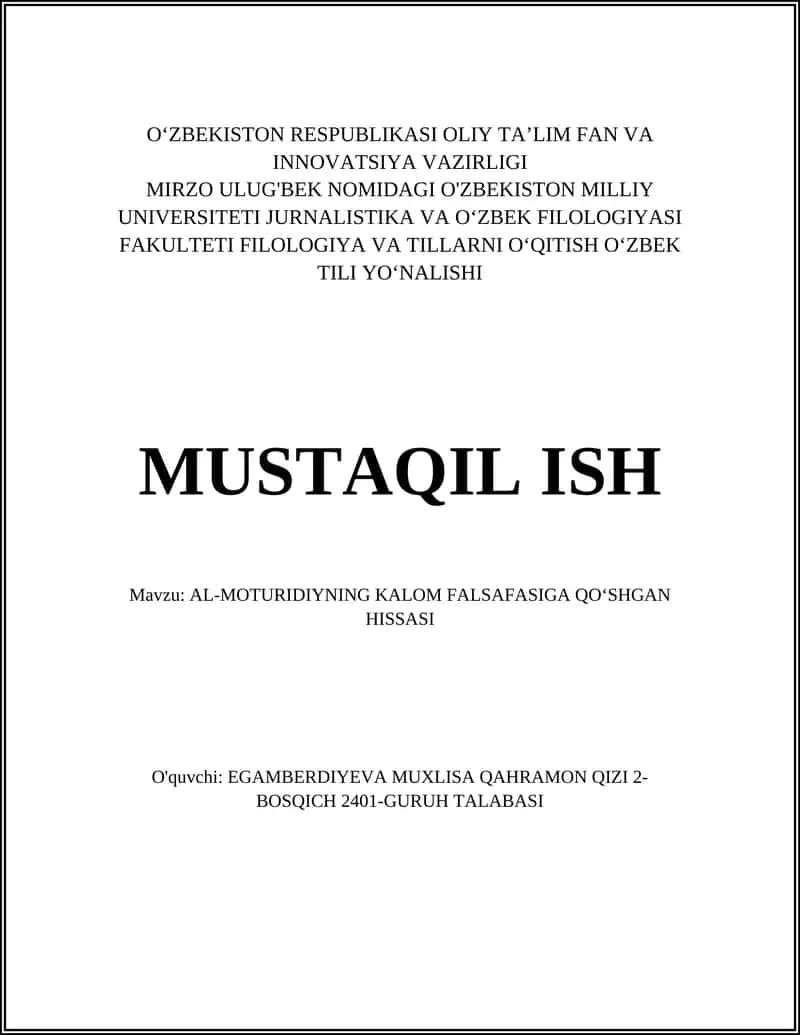 AL-MOTURIDIYNING KALOM FALSAFASIGA QO‘SHGAN HISSASI