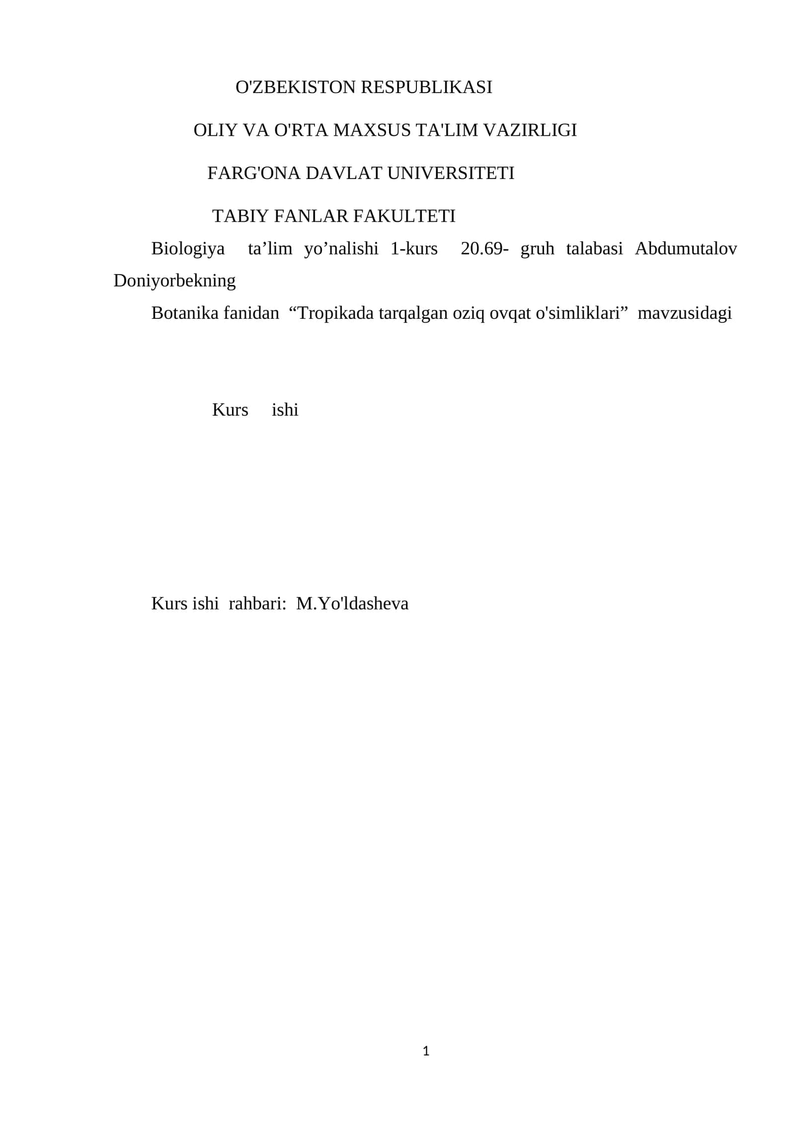 Tropikada tarqalgan oziq ovqat o'simliklari