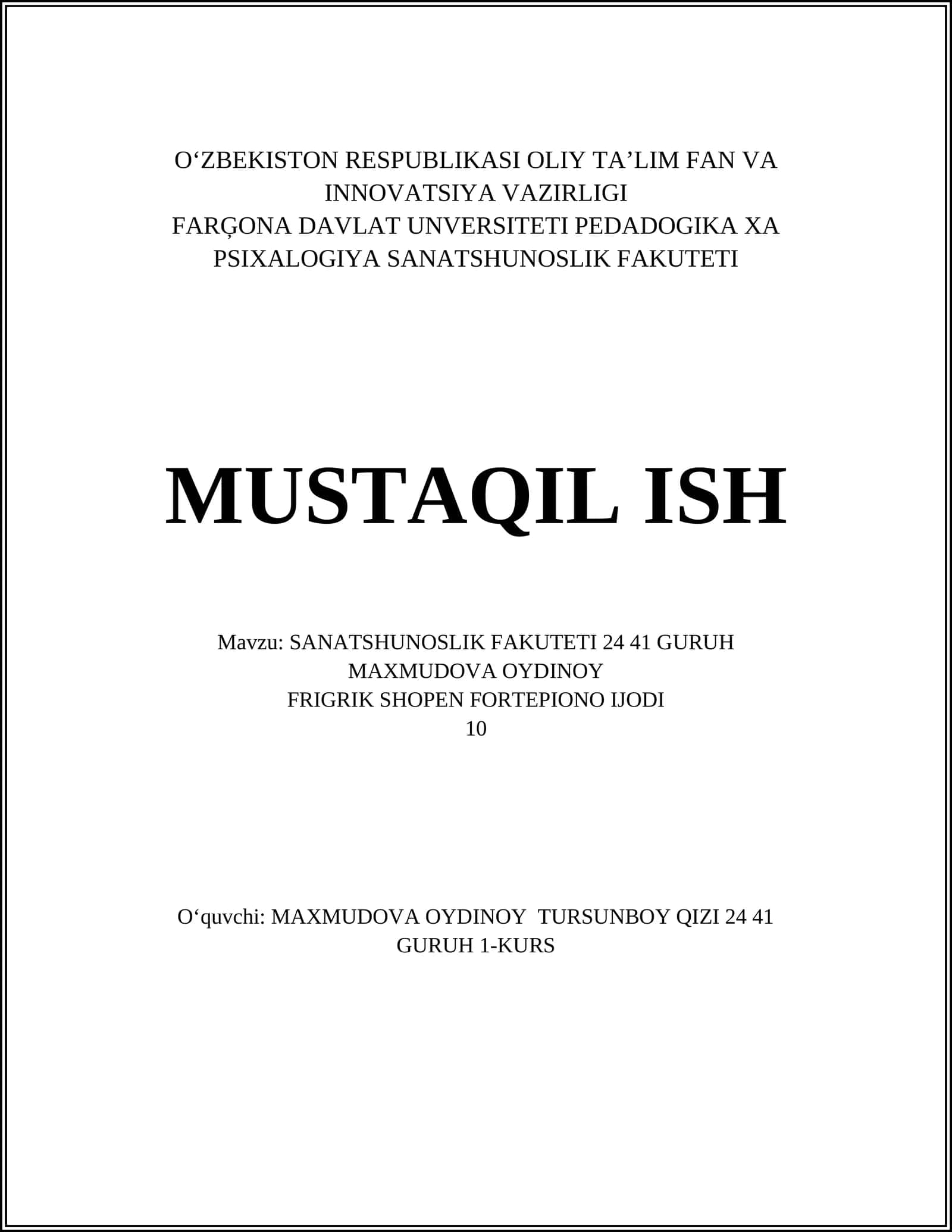 Frigrik Shopen fortepiono ijodi