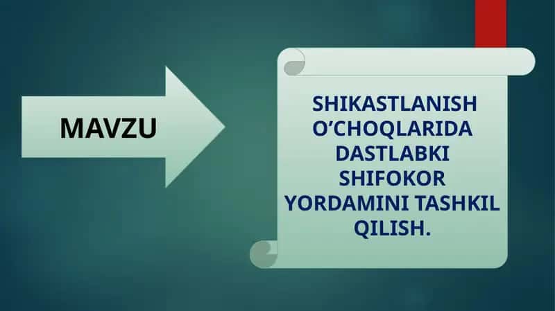 SHIKASTLANISH O’CHOQLARIDA DASTLABKI SHIFOKOR YORDAMINI TASHKIL QILISH