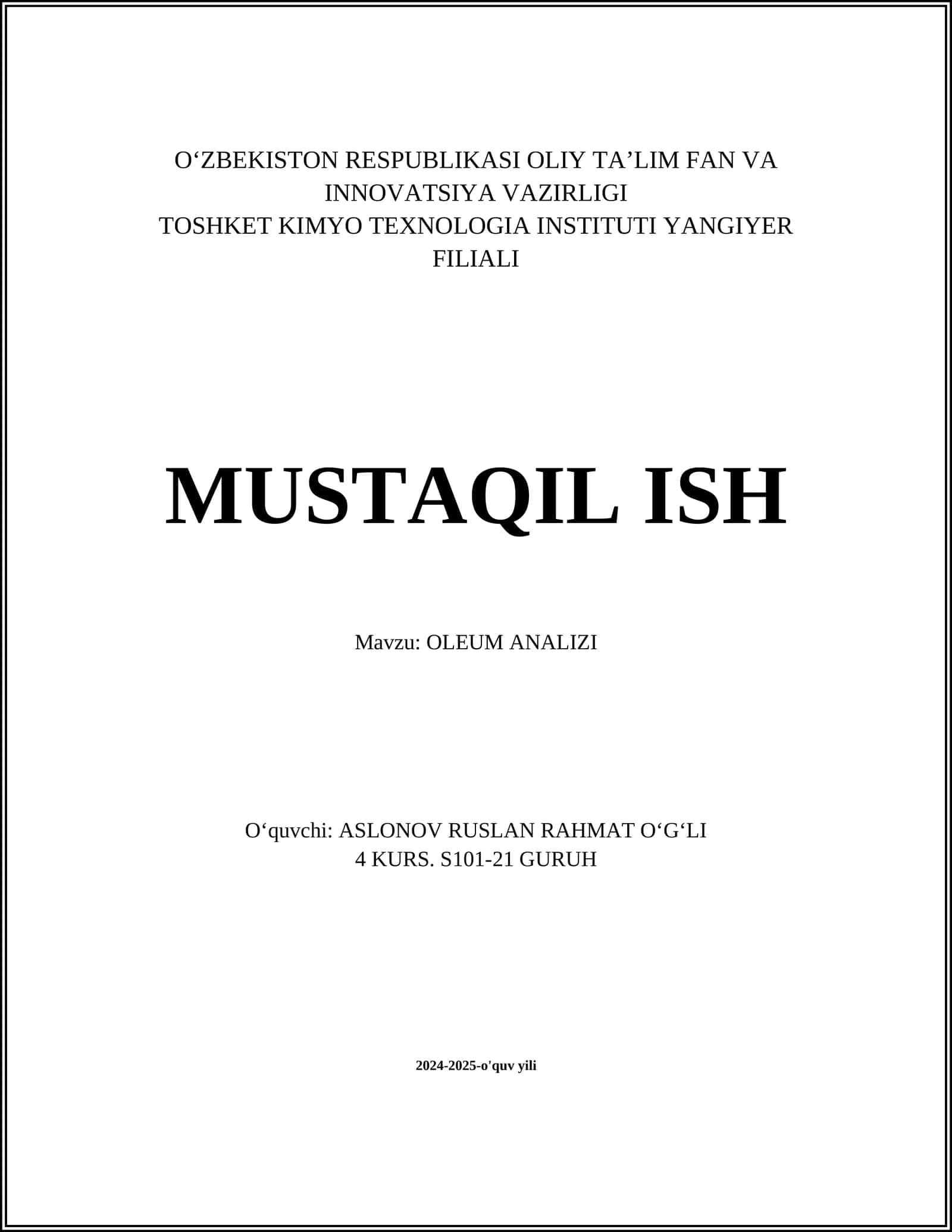 OLEUM ANALIZI