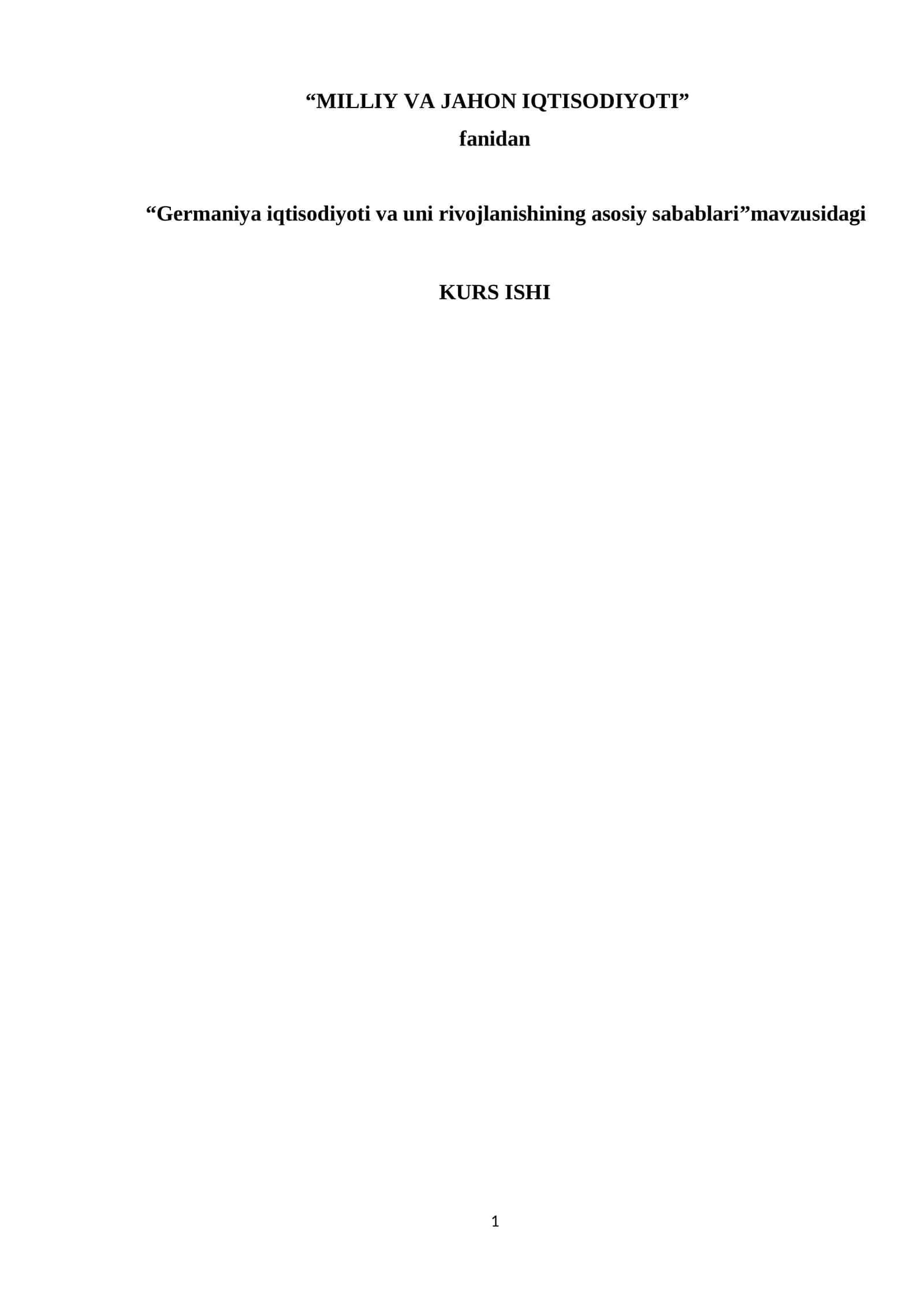 Germaniya iqtisodiyoti va uni rivojlanishining asosiy sabablari