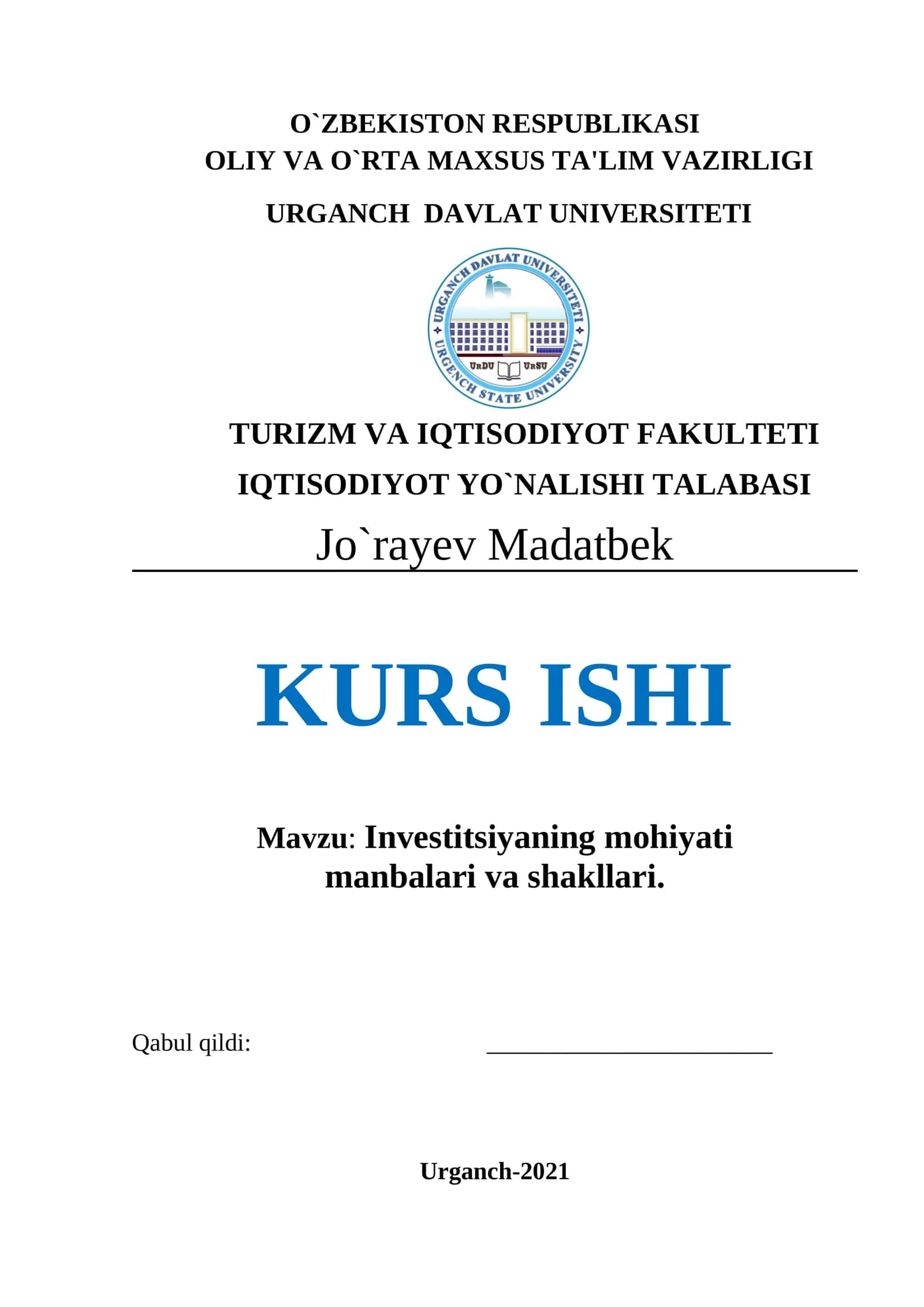 Investitsiyaning mohiyati manbalari va shakllari