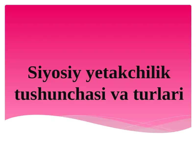 Siyosiy yetakchilik tushunchasi va turlari