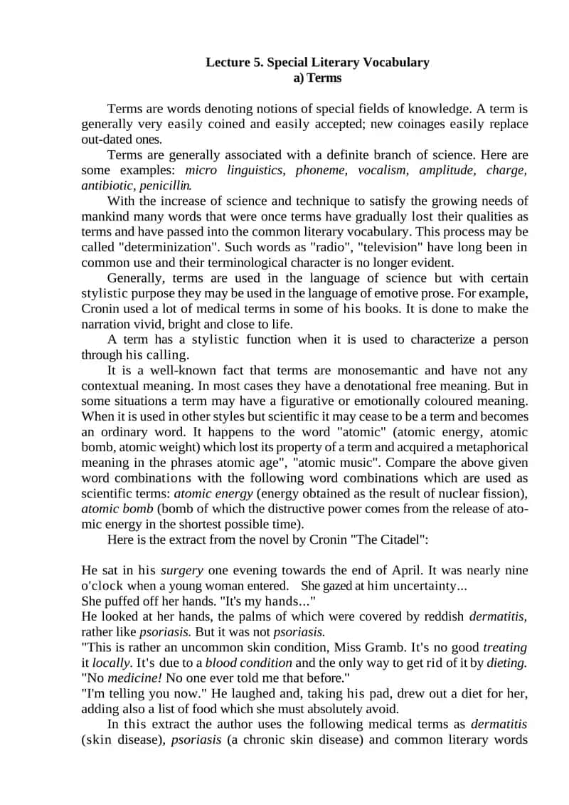Lecture 5. Special Literary Vocabulary