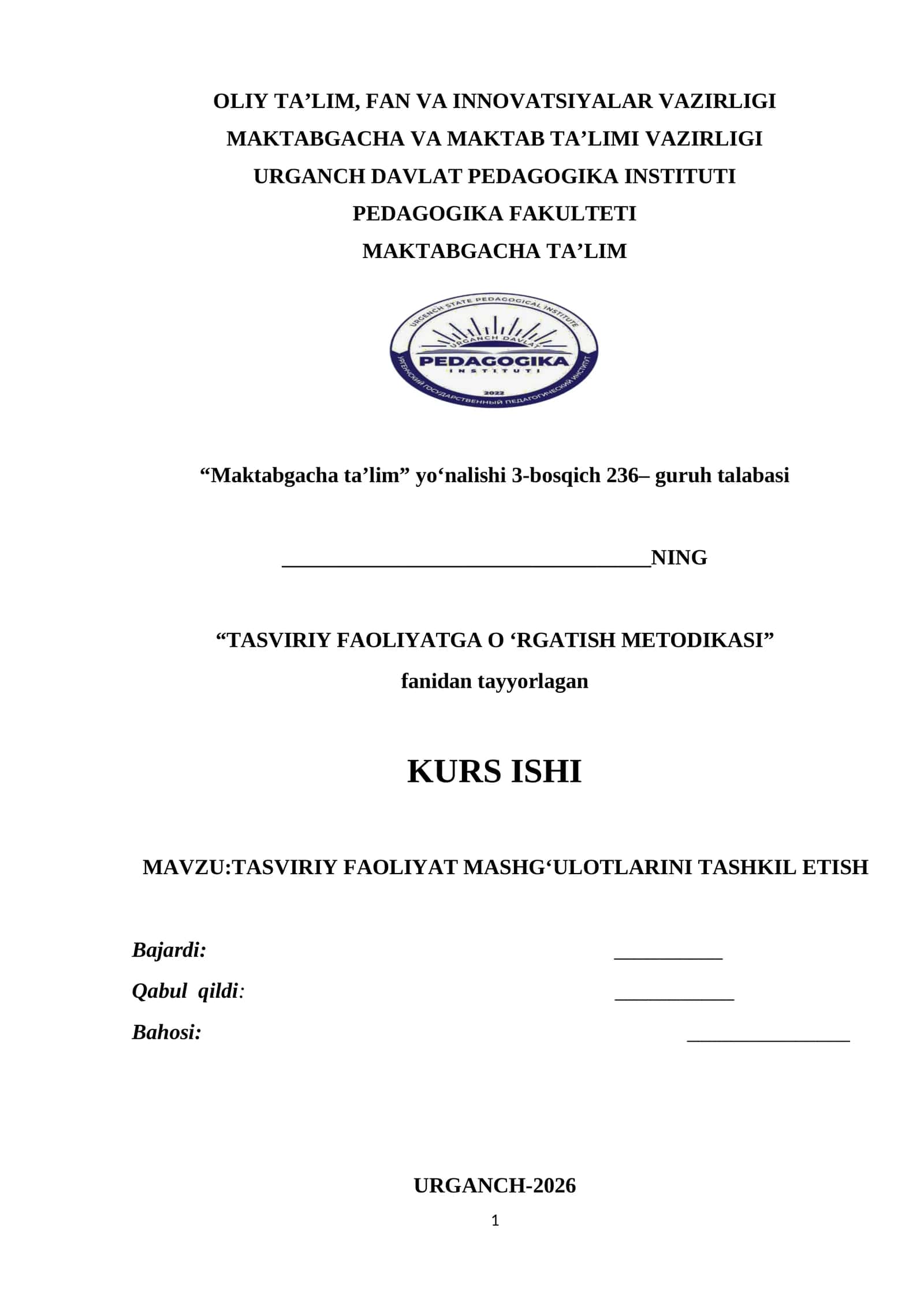 TASVIRIY FAOLIYATGA O ‘RGATISH METODIKASI