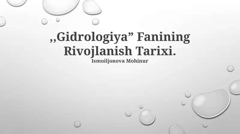 Gidrologiya Fanining Rivojlanish Tarixi