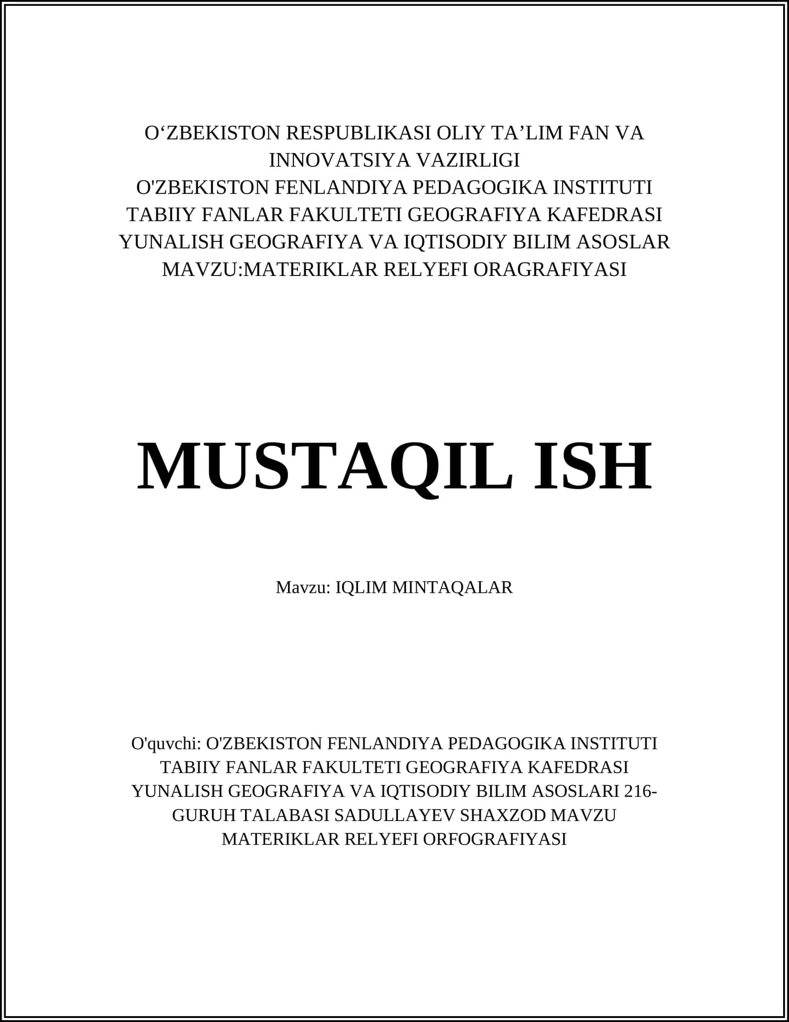 MATERIKLAR RELYEFI ORAGRAFIYASI
