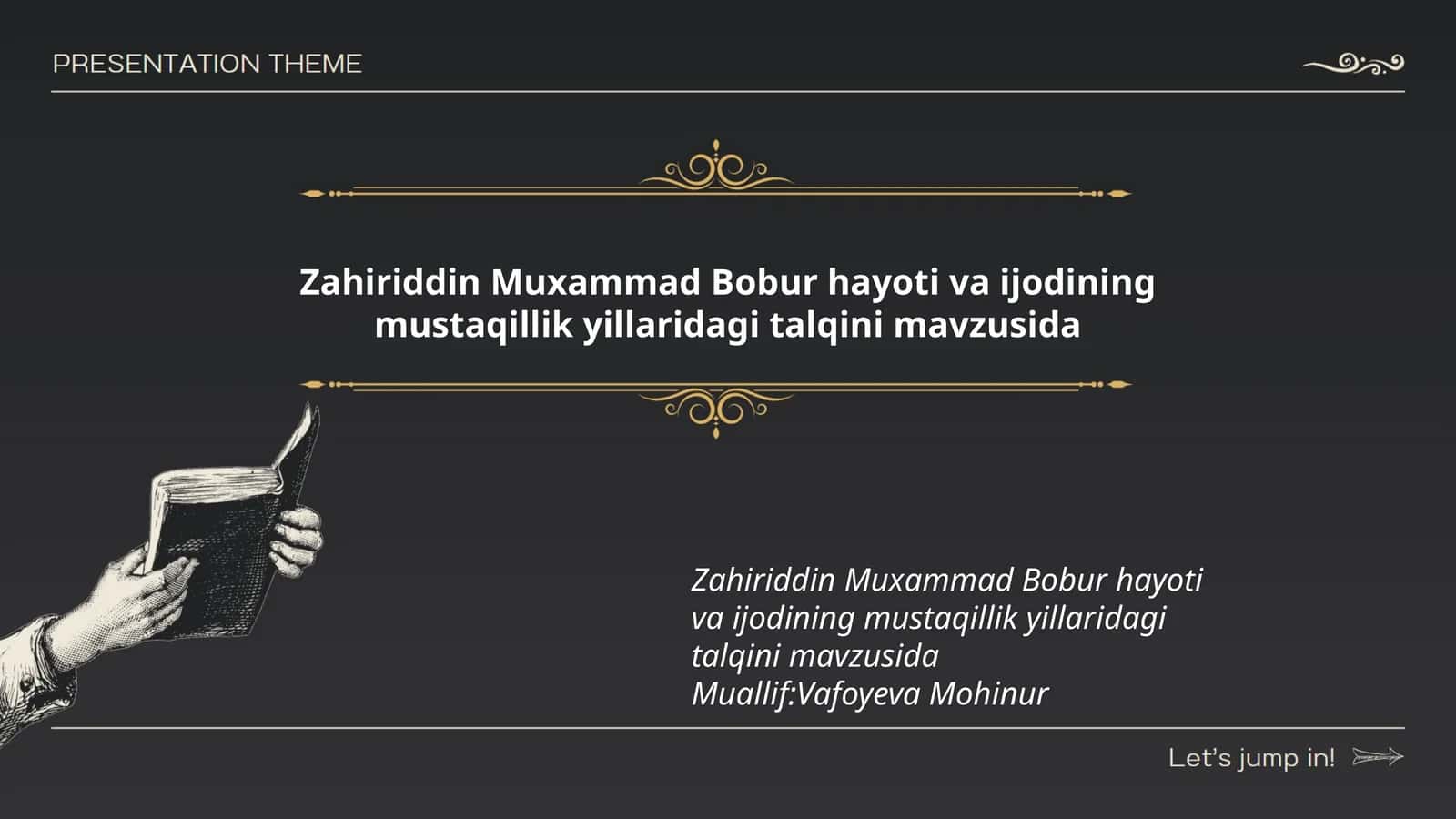 Zahiriddin Muxammad Bobur hayoti va ijodining mustaqillik yillaridagi talqini mavzusida