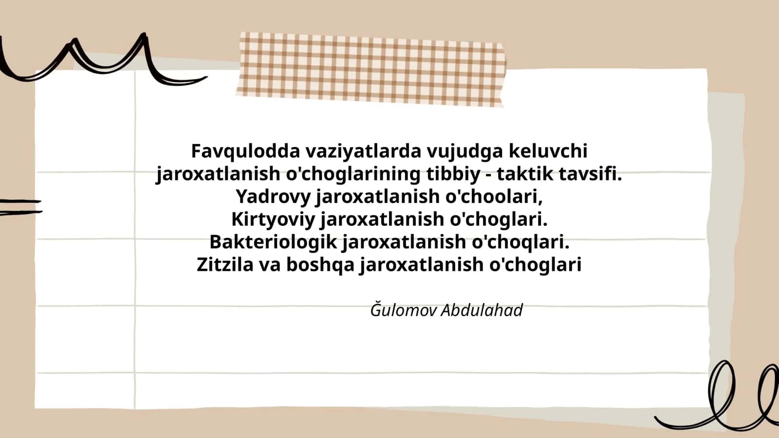 Favqulodda vaziyatlarda vujudga keluvchi jaroxatlanish o'choglarining tibbiy - taktik tavsifi