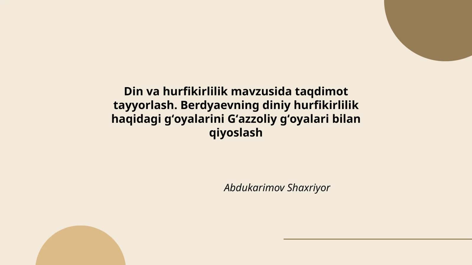 Din va hurfikirlilik mavzusida taqdimot tayyorlash