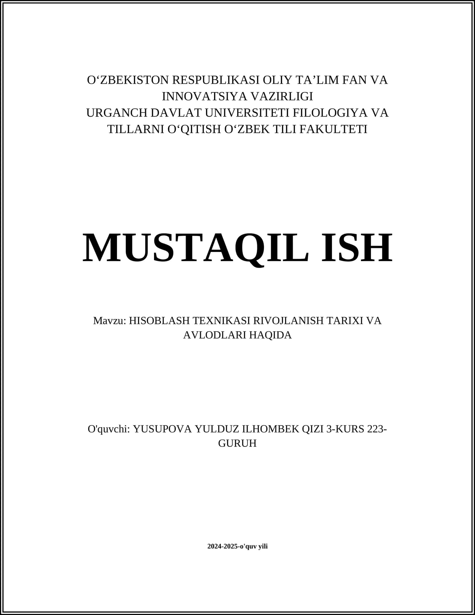 Hisoblash Texnikasi Rivojlanish Tarixi va Avlodlari