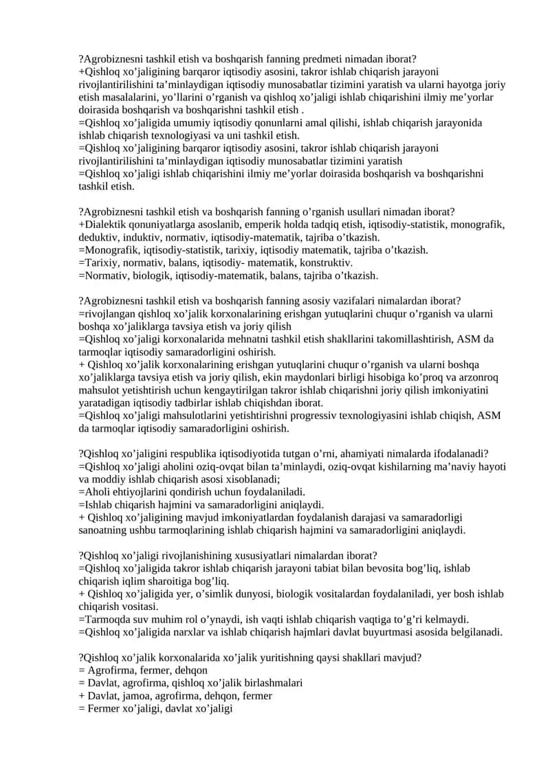 Agrobiznesni tashkil etish va boshqarish