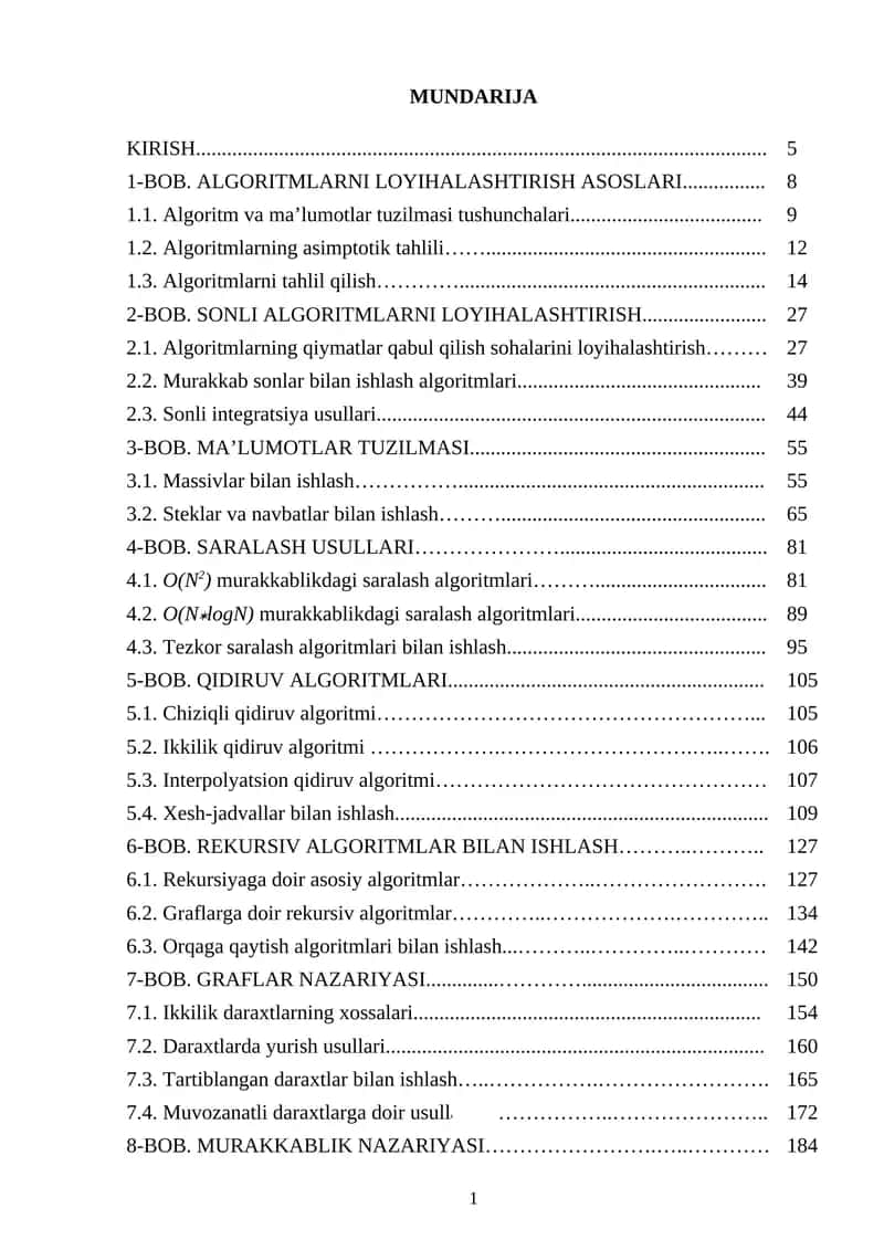 Algoritmlarni loyihalashtirish va tahlil qilish