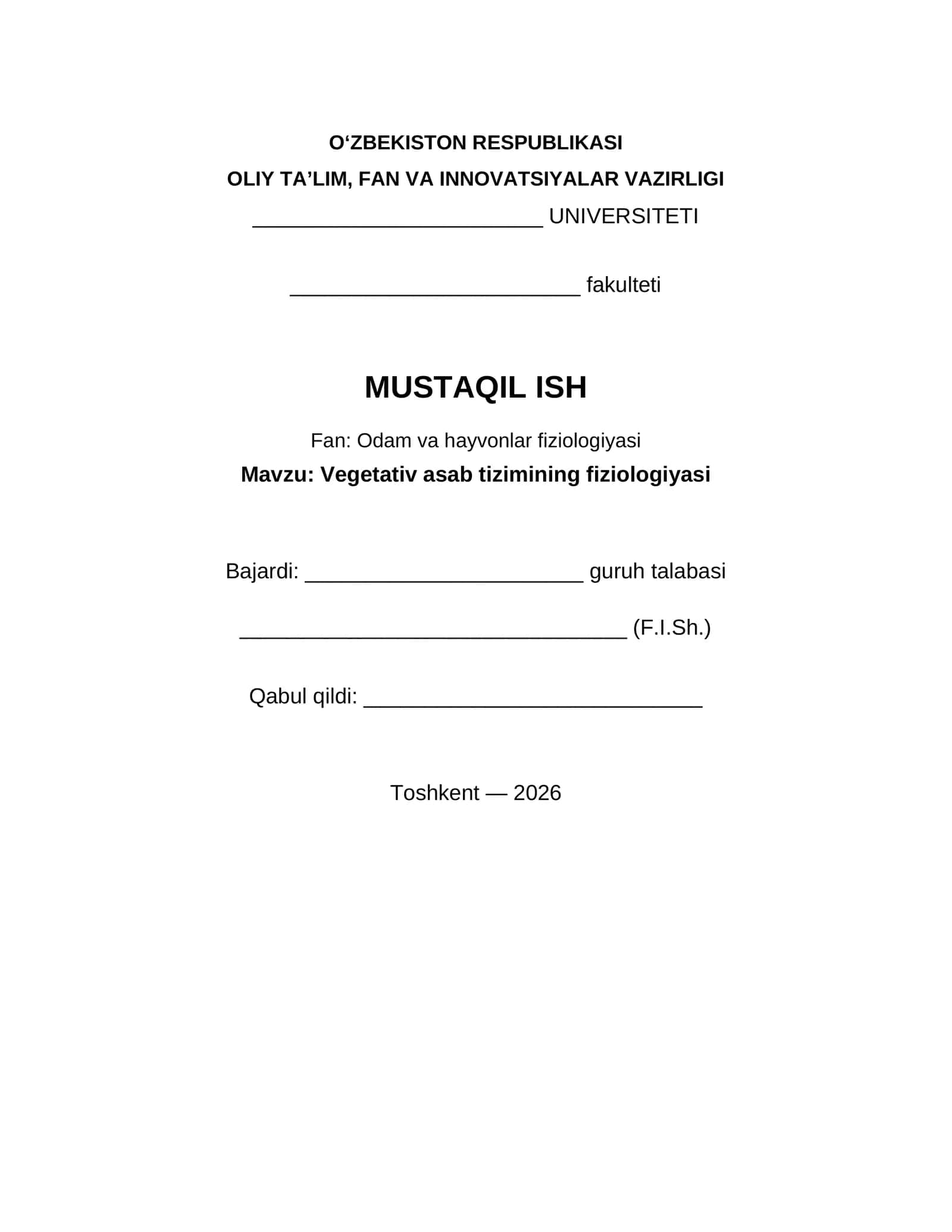 Vegetativ asab tizimining fiziologiyasi