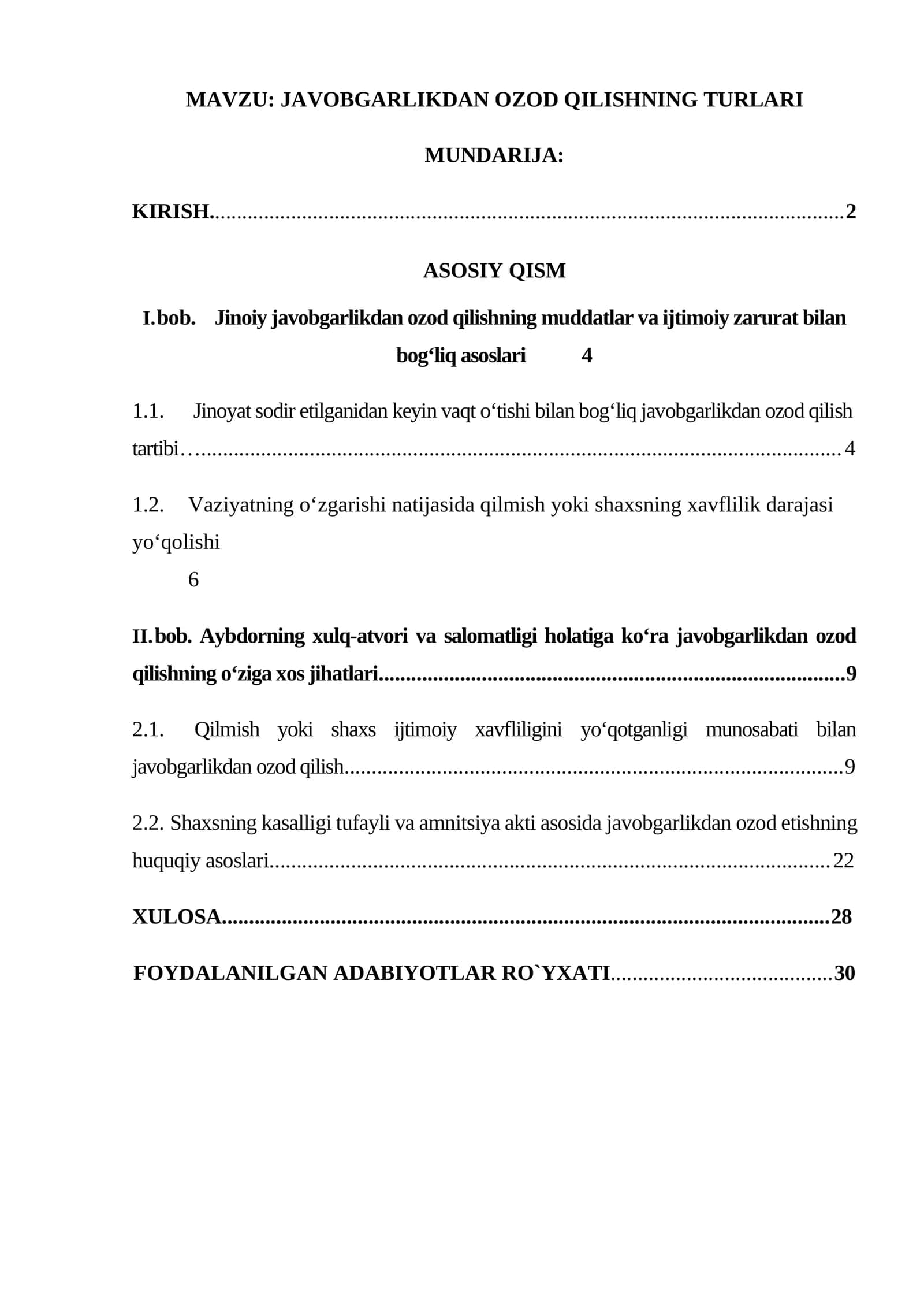 JAVOBGARLIKDAN OZOD QILISHNING TURLARI