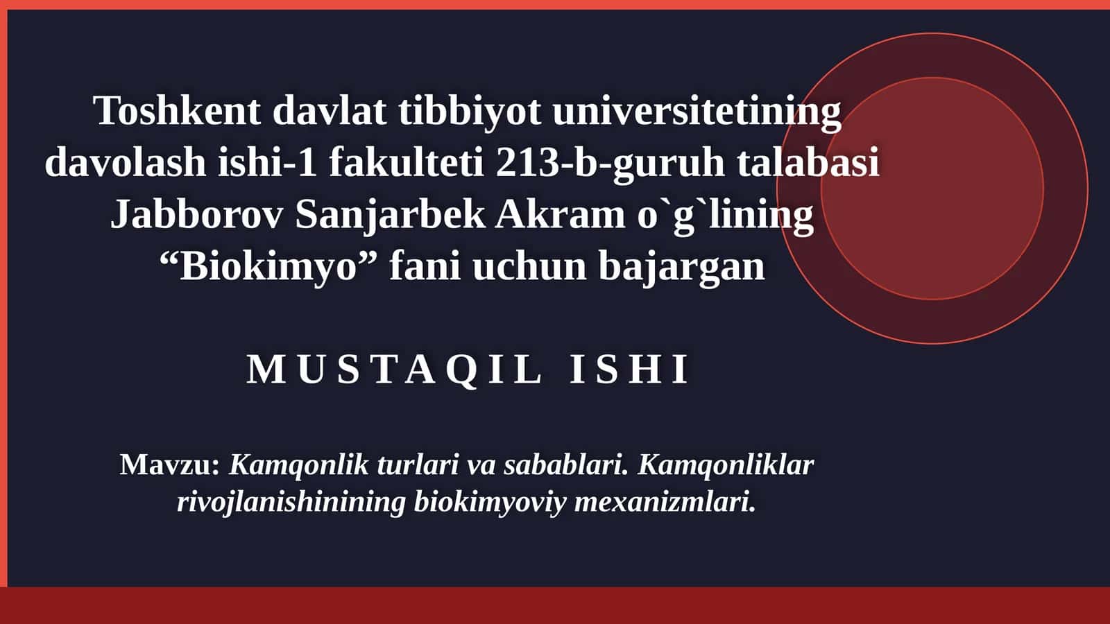 Kamqonlik turlari va sabablari. Kamqonliklar rivojlanishining biokimyoviy mexanizmlari