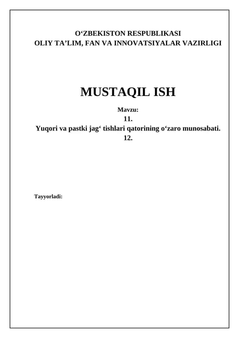 Yuqori va pastki jag‘ tishlari qatorining o‘zaro munosabati