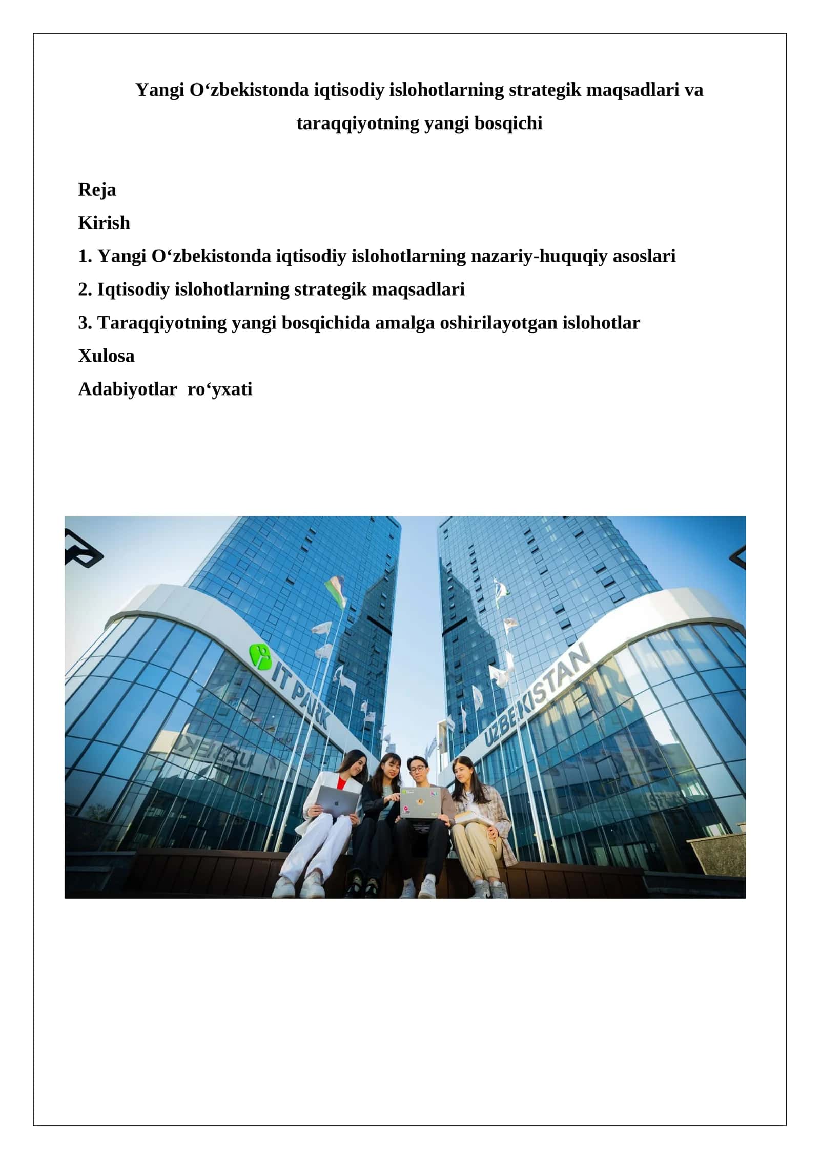 Yangi O‘zbekistonda iqtisodiy islohotlarning strategik maqsadlari va taraqqiyotning yangi bosqichi