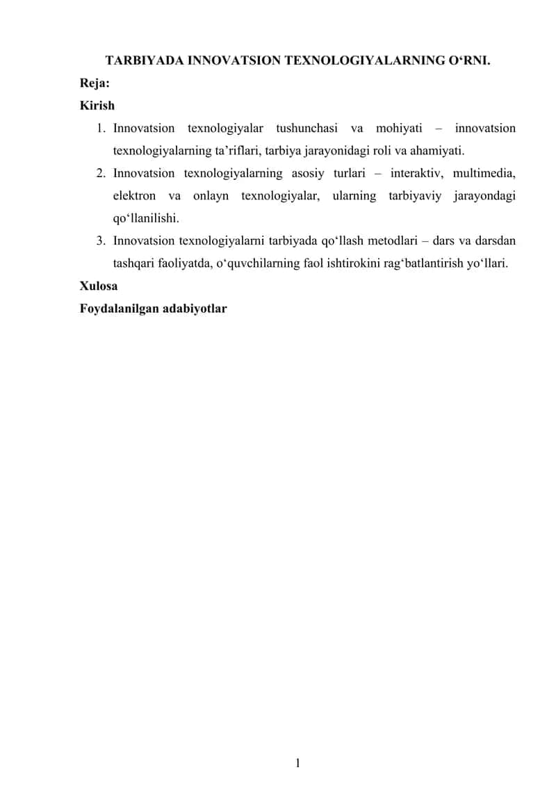 Innovatsion texnologiyalar tarbiyada