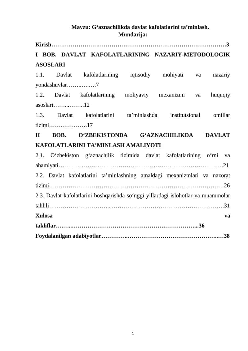G‘aznachilikda davlat kafolatlarini ta’minlash