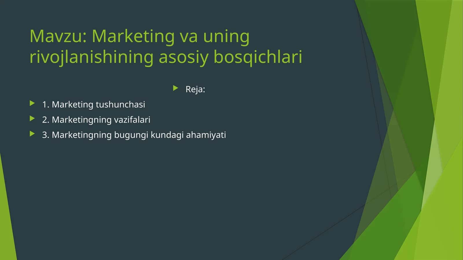 Marketing va uning rivojlanishining asosiy bosqichlari