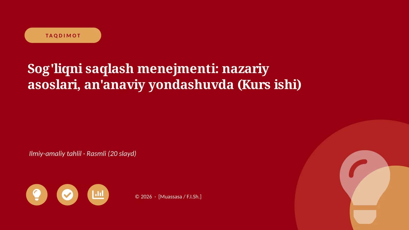 Sog'liqni saqlash menejmenti: nazariy asoslari, an'anaviy yondashuvda (Kurs ishi)