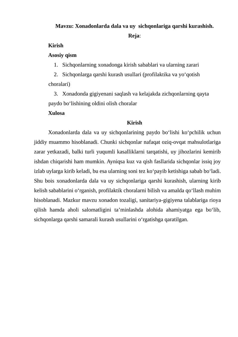 Xonadonlarda dala va uy sichqonlariga qarshi kurashish