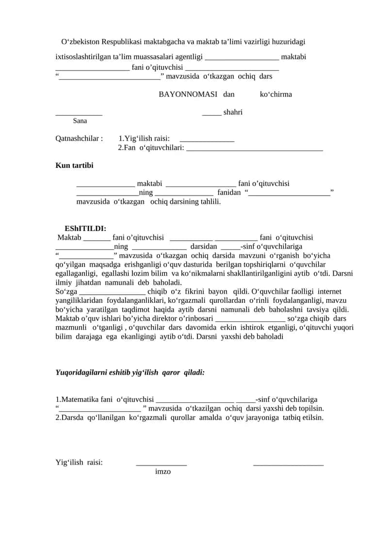 Ochiq dars bayonomasi