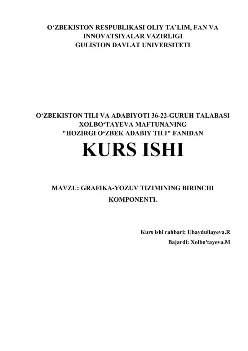 GRAFIKA-YOZUV TIZIMINING BIRINCHI KOMPONENTI