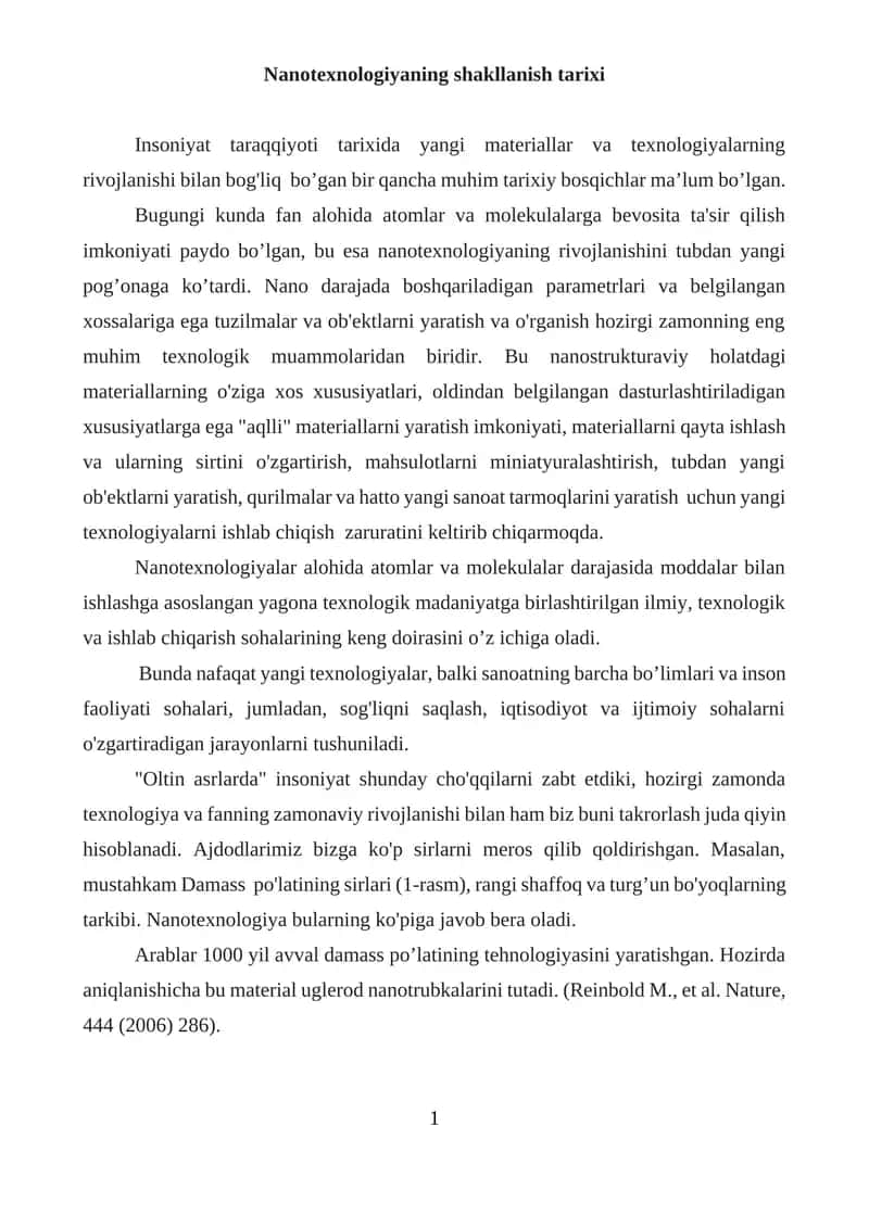 Nanotexnologiyaning shakllanish tarixi