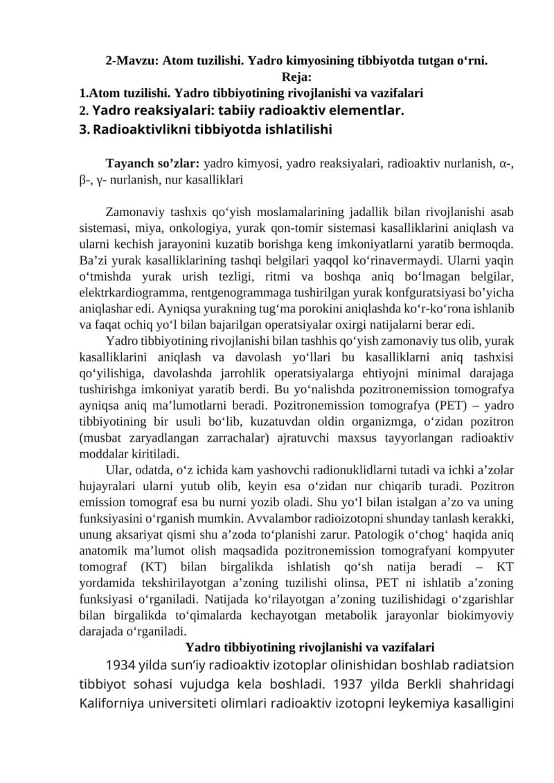 Atom tuzilishi va yadro kimyosi