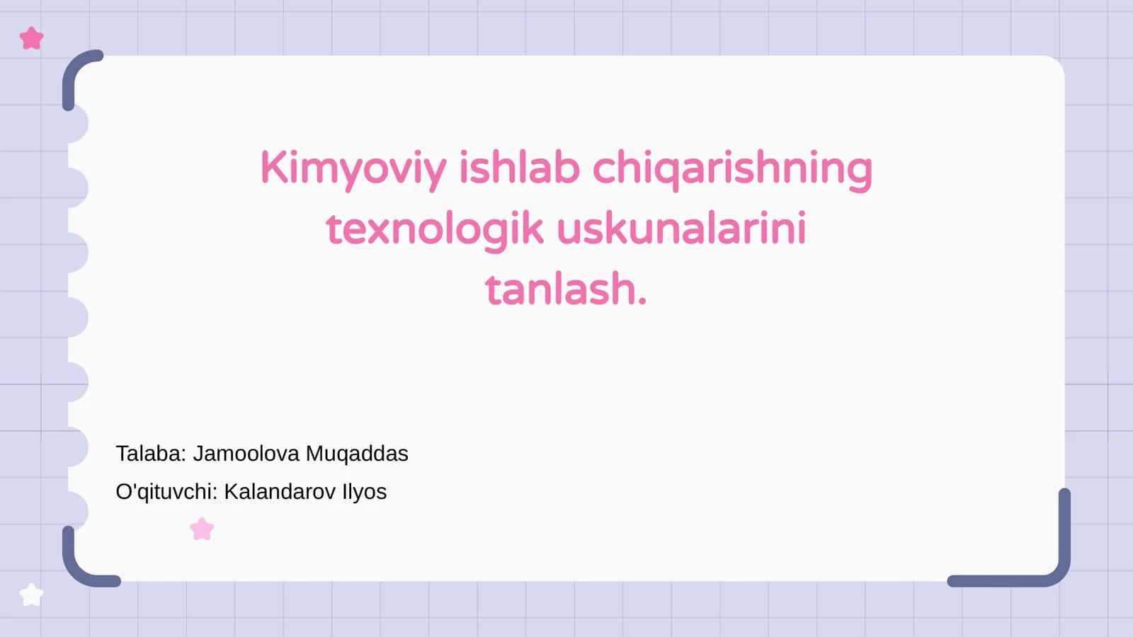 Kimyoviy ishlab chiqarishning texnologik uskunalarini tanlash