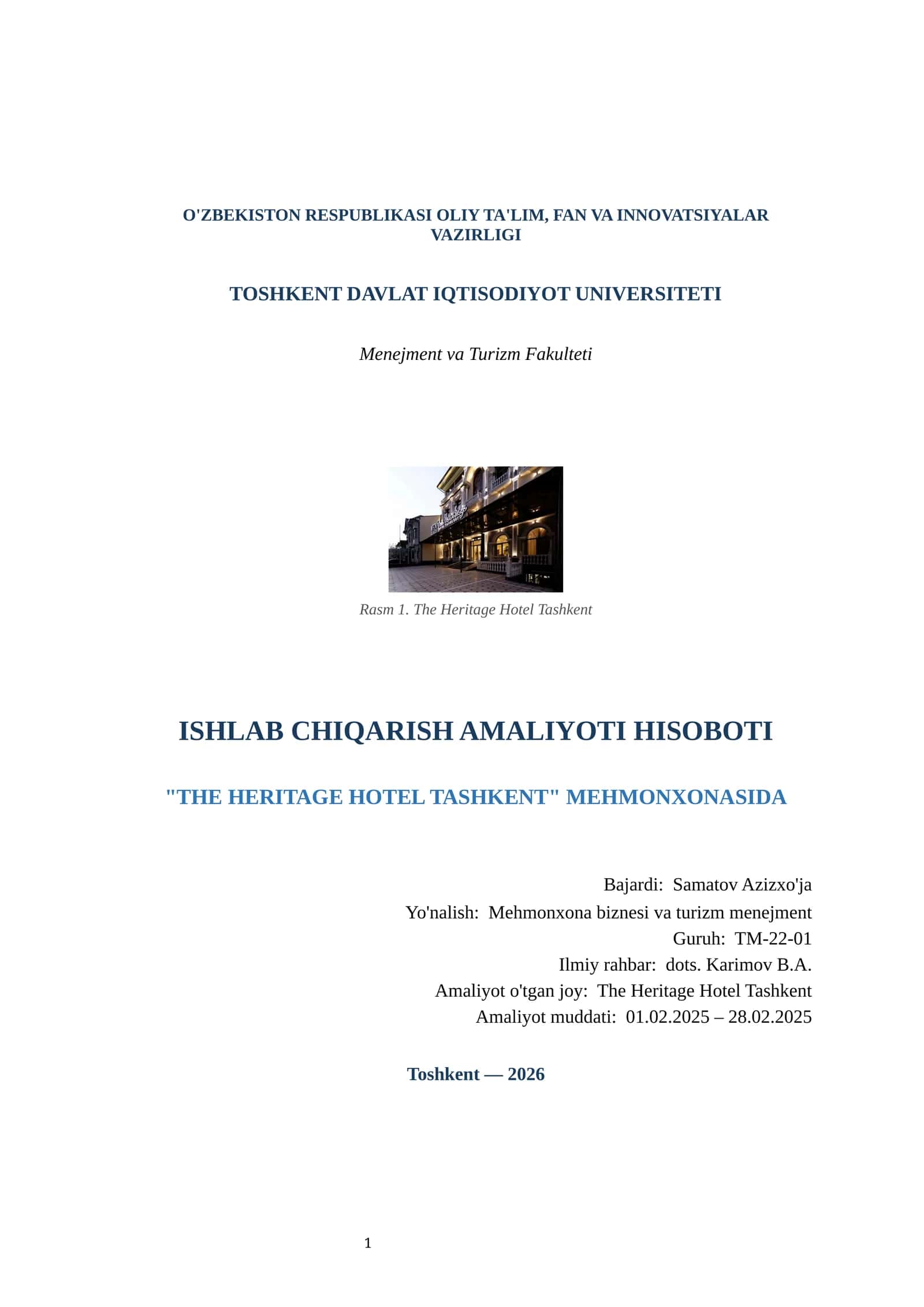 ISHLAB CHIQARISH AMALIYOTI HISOBOTI