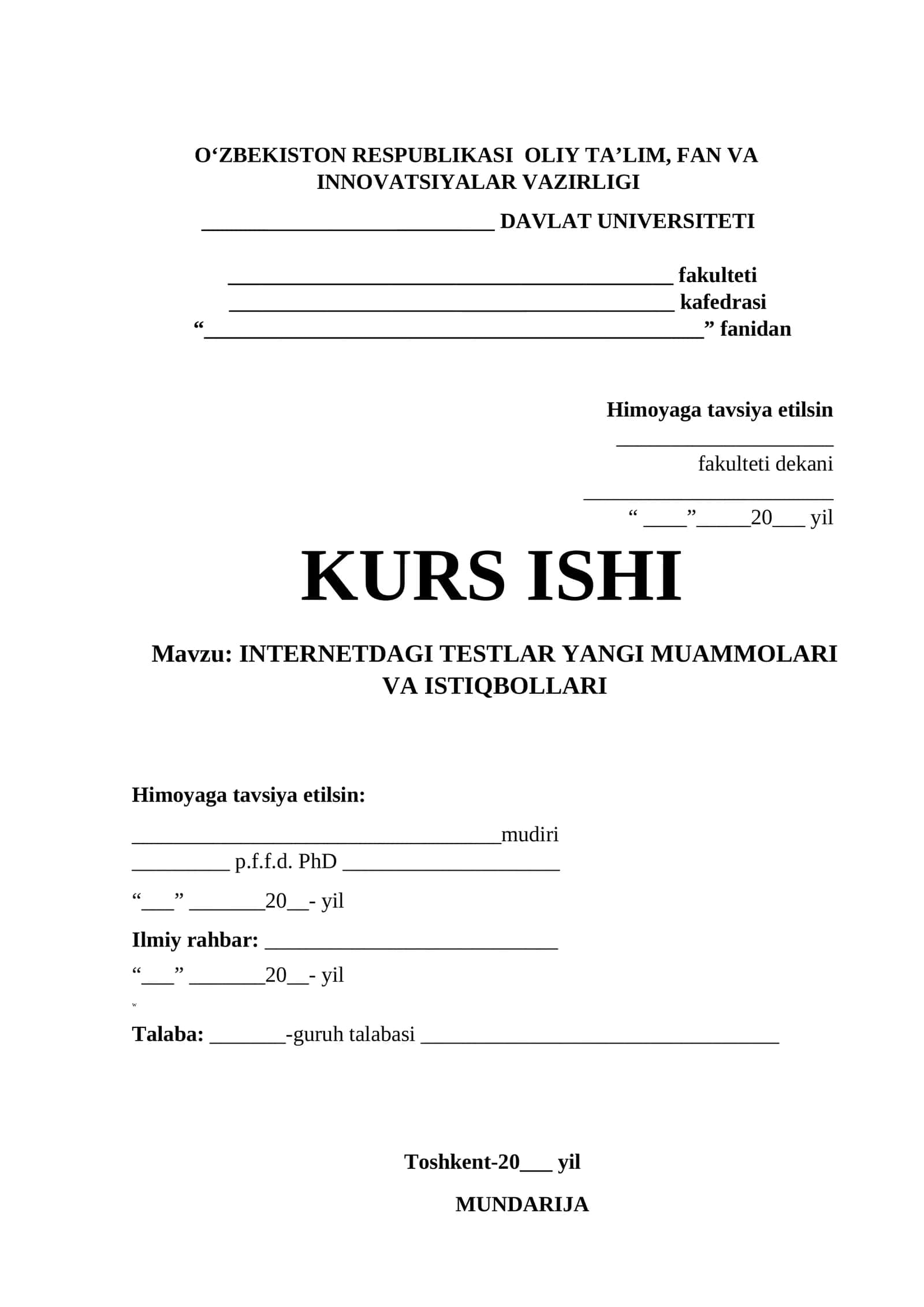 INTERNETDAGI TESTLAR YANGI MUAMMOLARI VA ISTIQBOLLARI