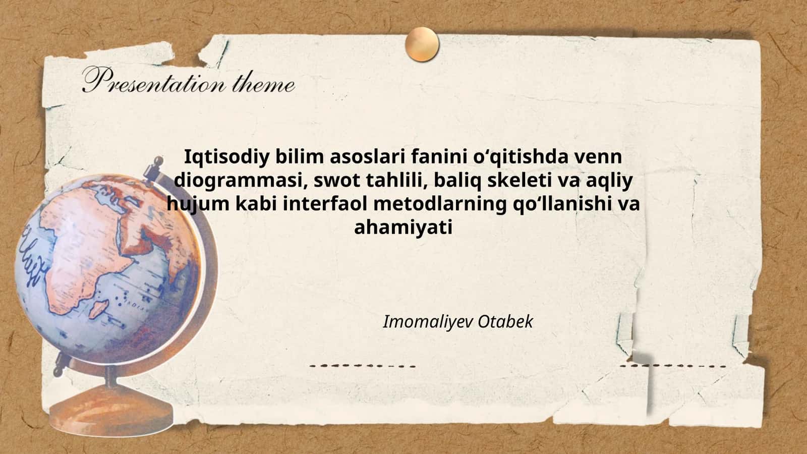 Iqtisodiy bilim asoslari fanini oʻqitishda venn diogrammasi, swot tahlili, baliq skeleti va aqliy hujum kabi interfaol metodlarning qoʻllanishi va ahamiyati