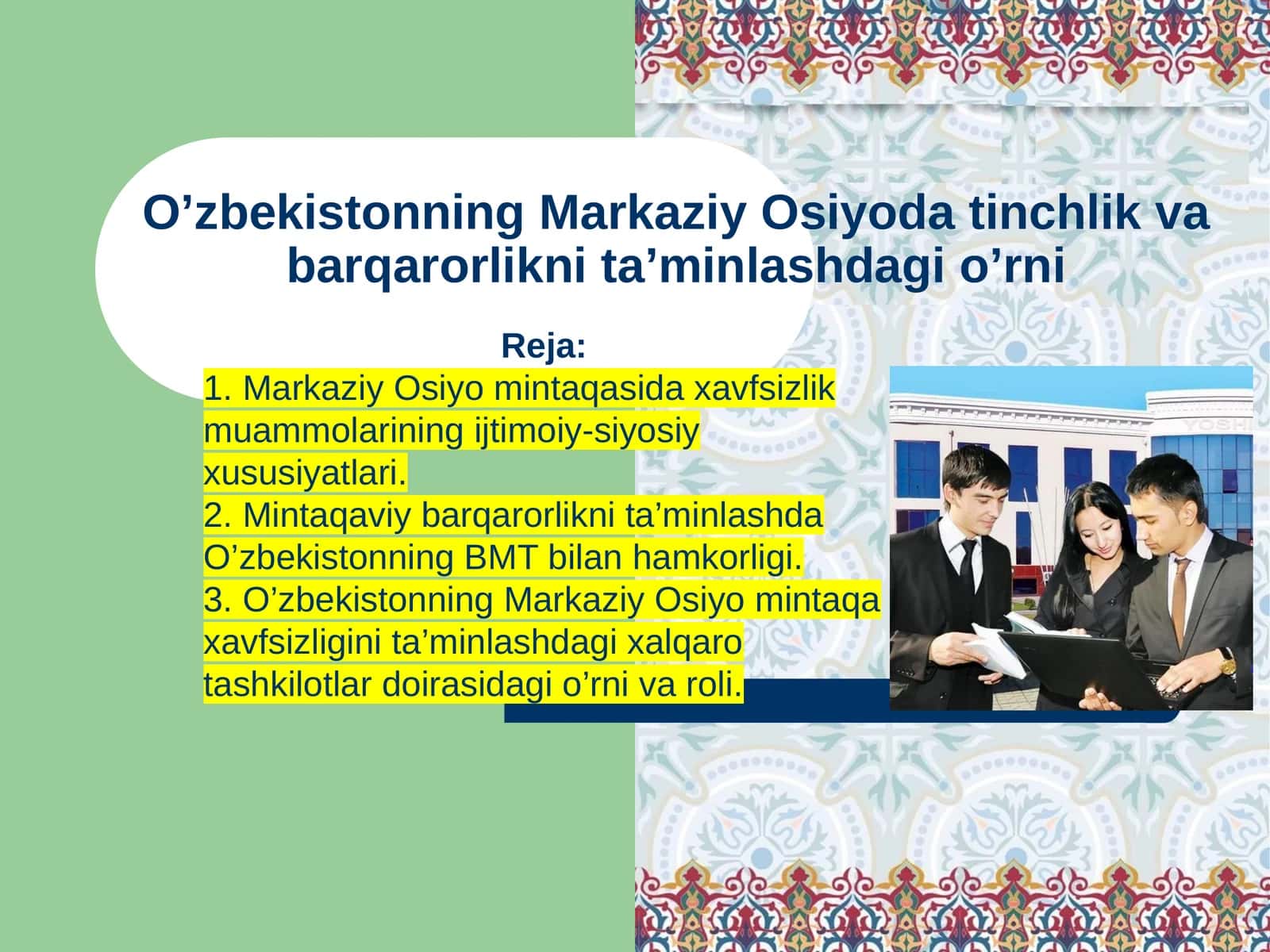 Xavfsizlikning Markaziy Osiyodagi o'rni