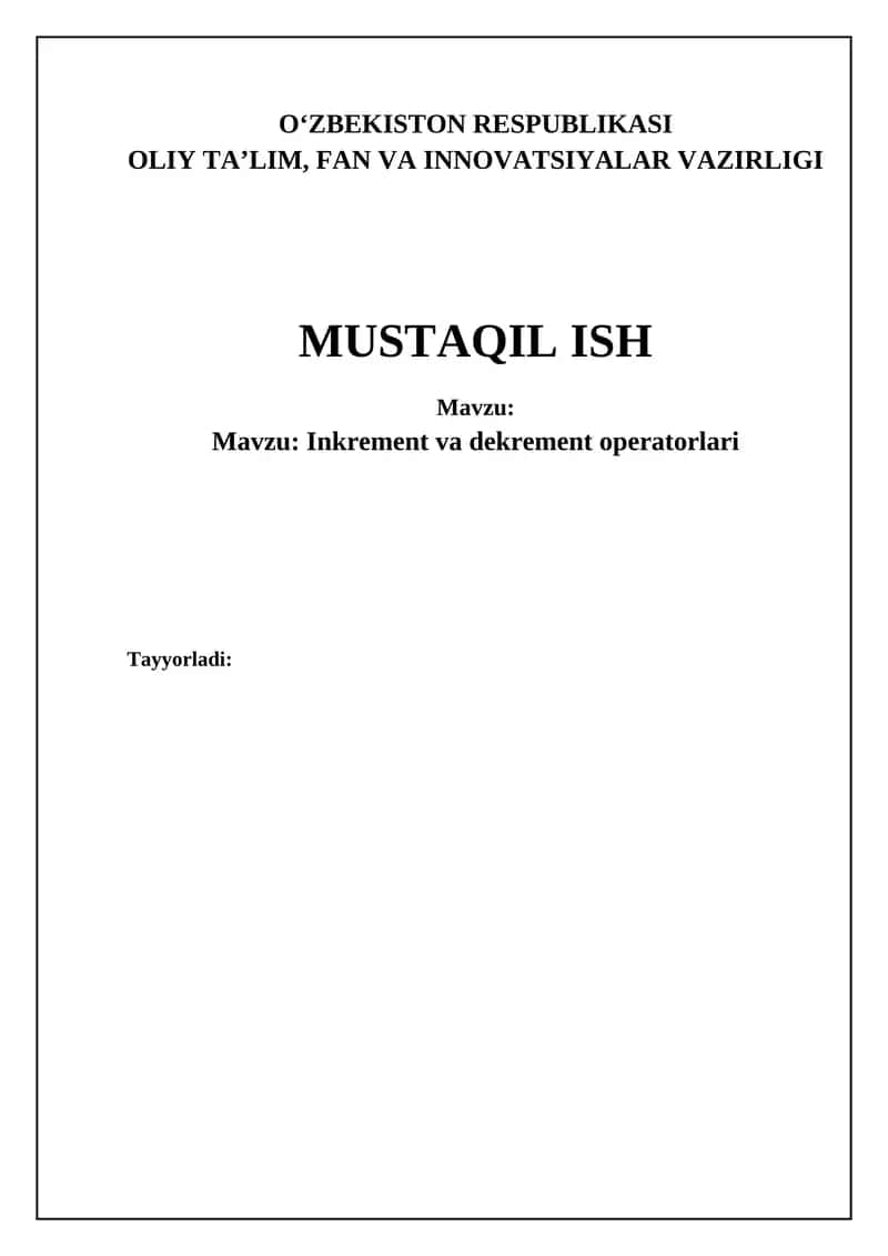 Increment va dekrement operatorlari