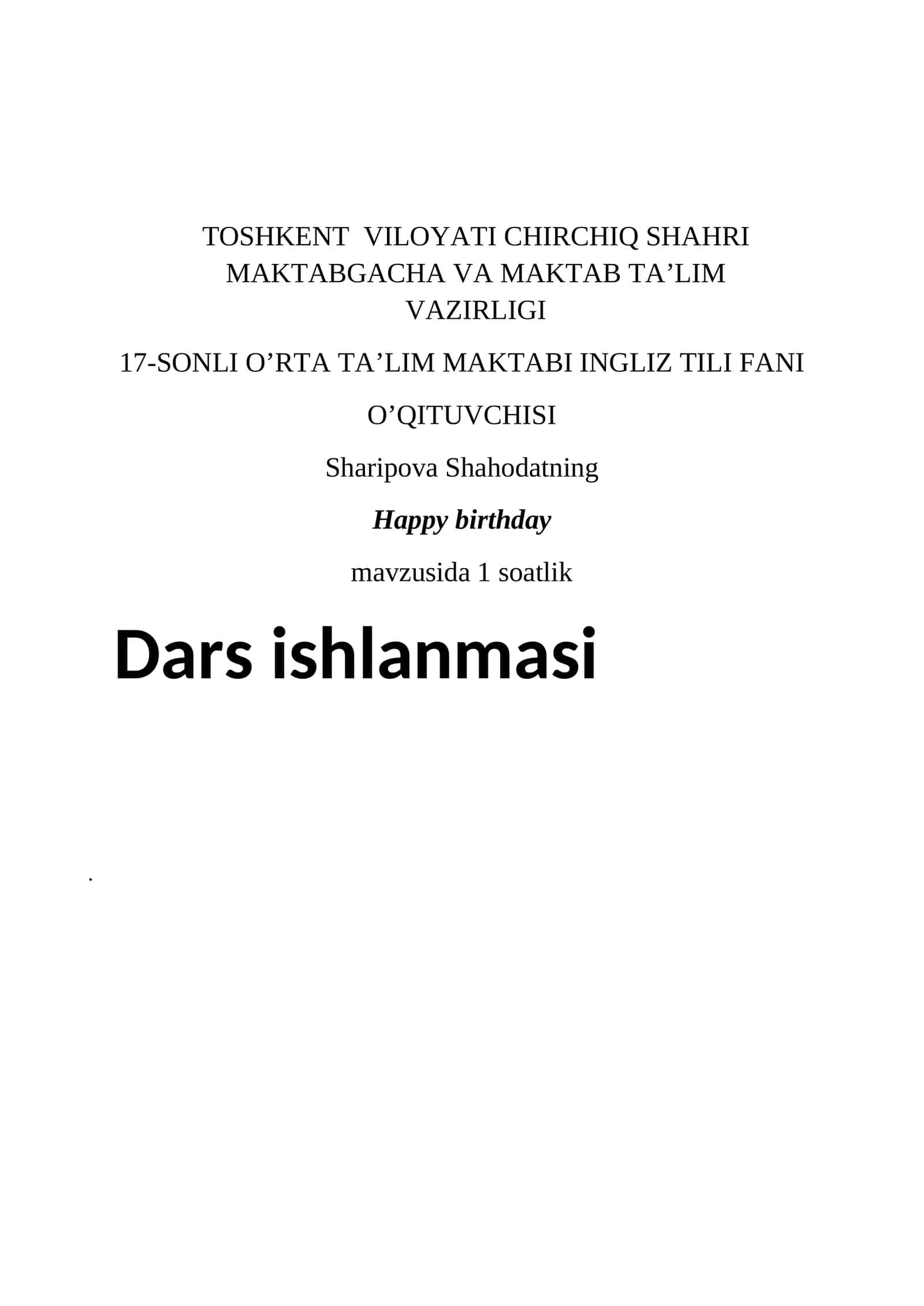 Happy birthday Dars ishlanmasi
