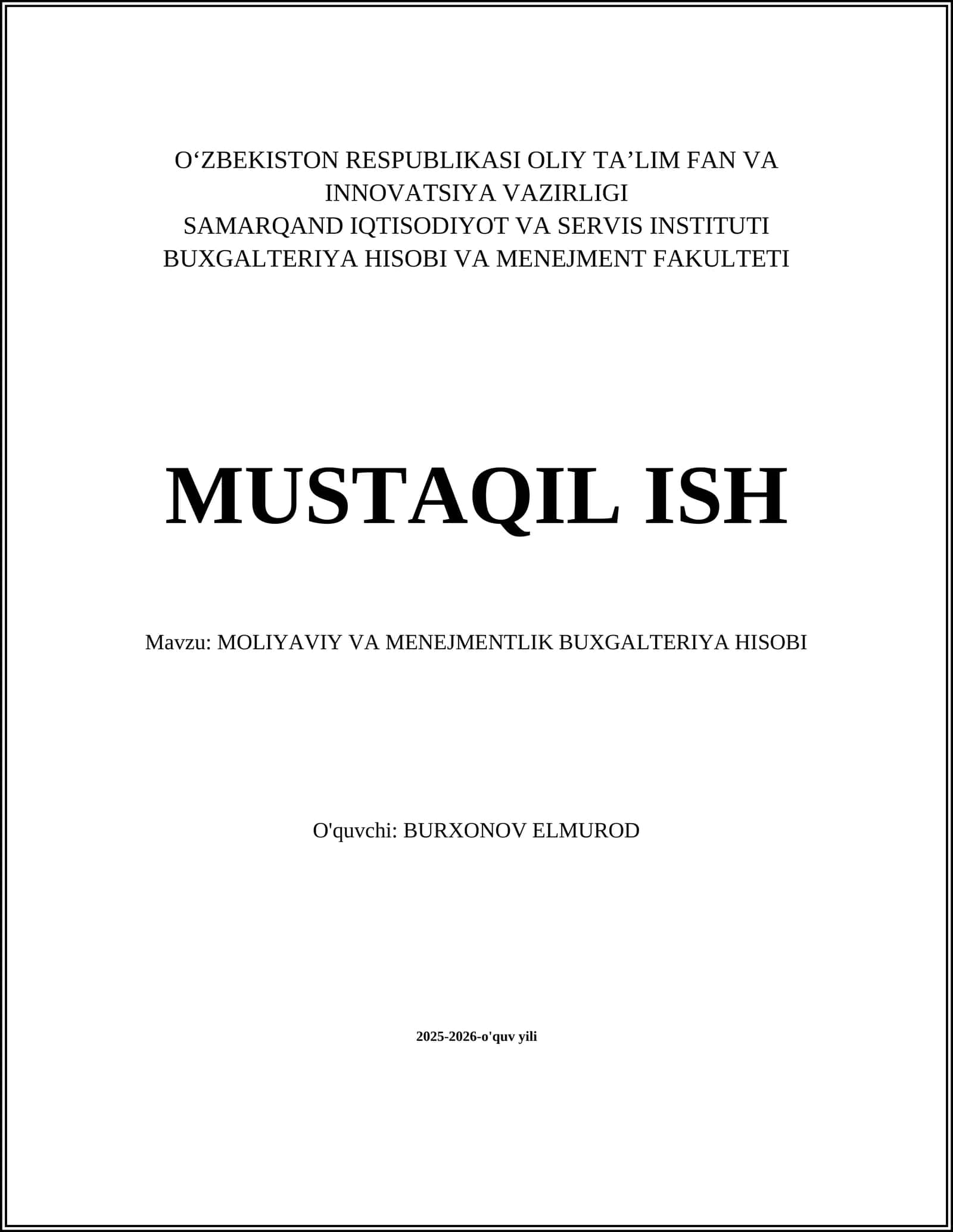 Moliyaviy va menejmentlik buxgalteriya hisobi